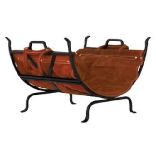 Wrought Iron Indoor Firewood Rack with Carrier – Black