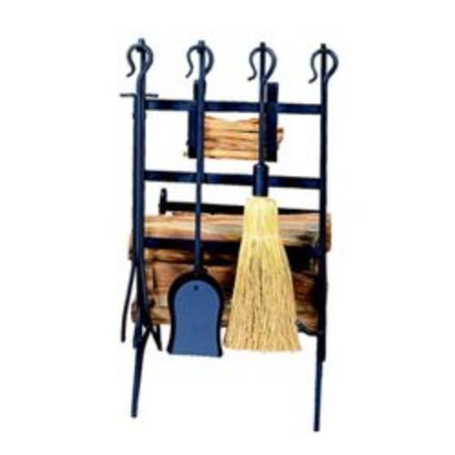 Wrought Iron Indoor Firewood Rack with Tools – Black