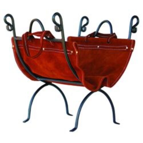 Olde World Iron Indoor Firewood Rack with Leather Carrier