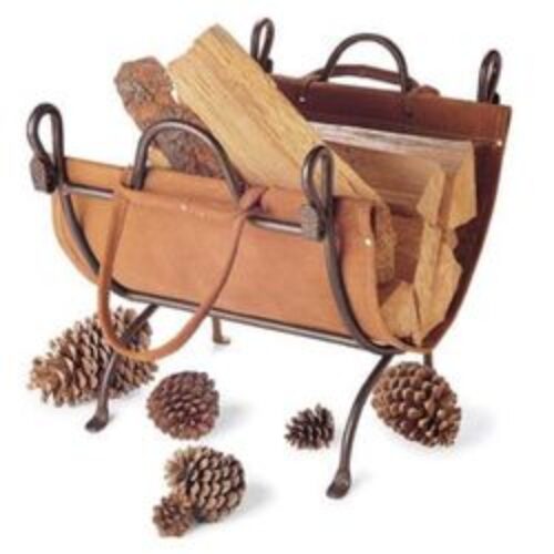 Folding Indoor Firewood Rack with Carrier – Burnished Bronze