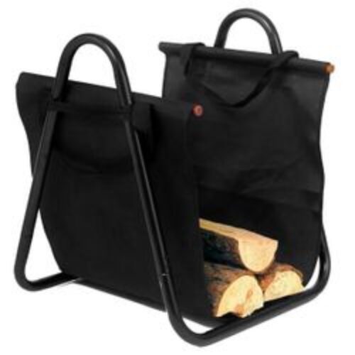 Indoor Firewood Rack with Black Canvas Carrier