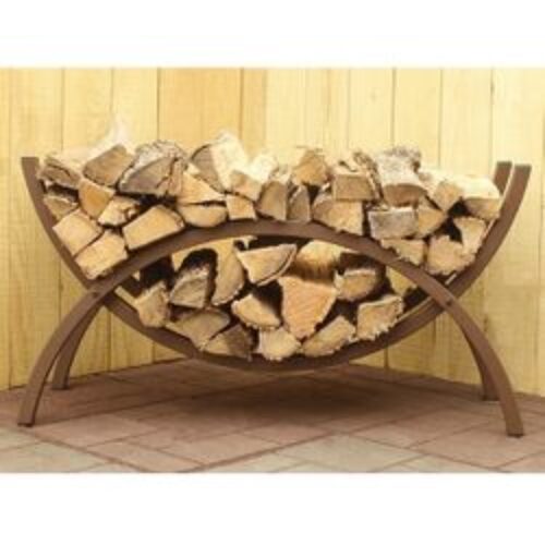 Woodhaven 39″ Crescent Firewood Rack with Cover – Brown